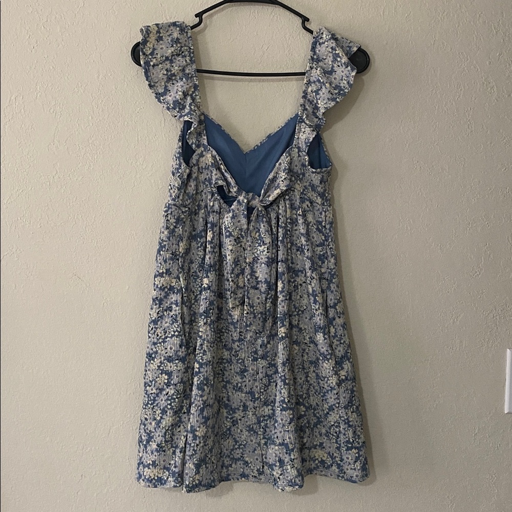 Blue Floral Sundress with Ruffled Straps and Pockets! - Picture 10 of 14